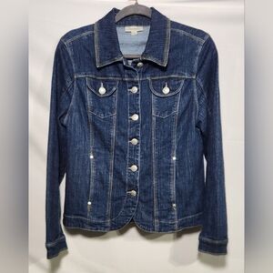 Dressbarn Blue Jean Jacket with Fitted Silhouette and Point Collar-Size M